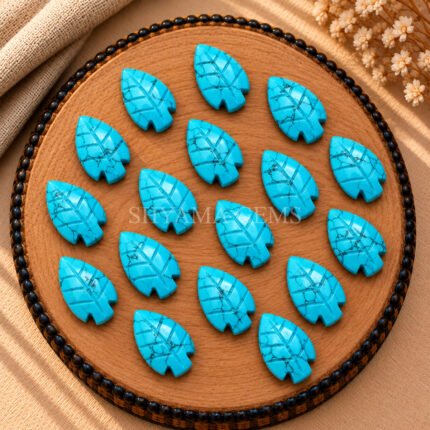Blue Turquoise Leaf Carved Gemstone 14x10mm