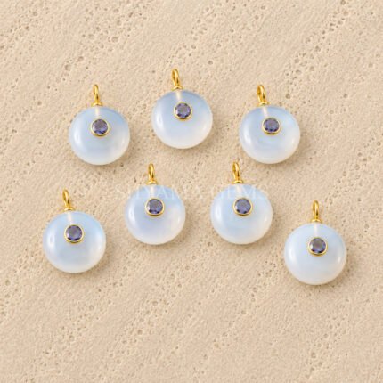 White Chalcedony Round Inlay Pendant 15mm