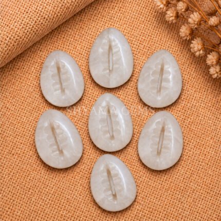 White Moonstone Cowrie Shell Carved Loose Gemstone 20×15mm