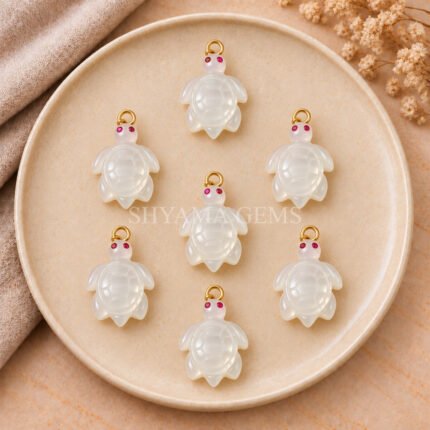 White Moonstone Turtle Carved 18mm Gemstone Pendant