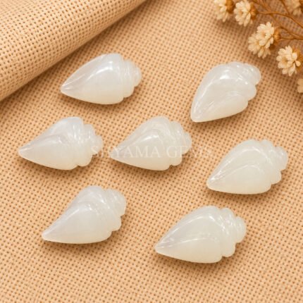 White Moonstone Conch Shell Carved Gemstone 18×10mm