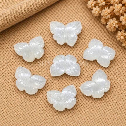 White Moonstone Hand Carved Butterfly Gemstone 13mm