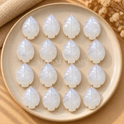 White Moonstone Leaf Carved Gemstone 14x10mm