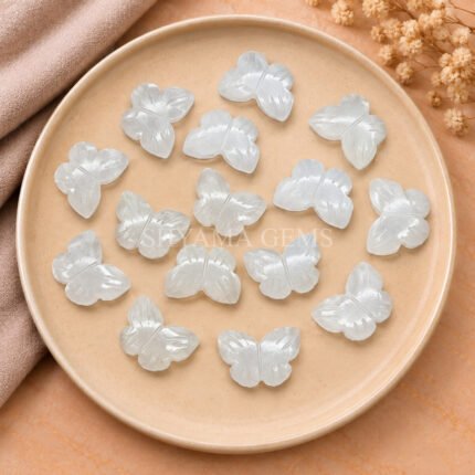 White Moonstone Hand Carved Butterfly Gemstone 13mm