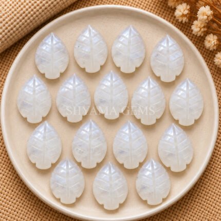 White Moonstone Leaf Carved Gemstone 14x10mm
