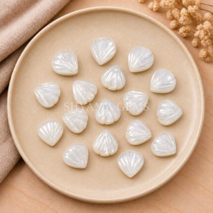 White Moonstone Carved Shell Gemstone 12mm