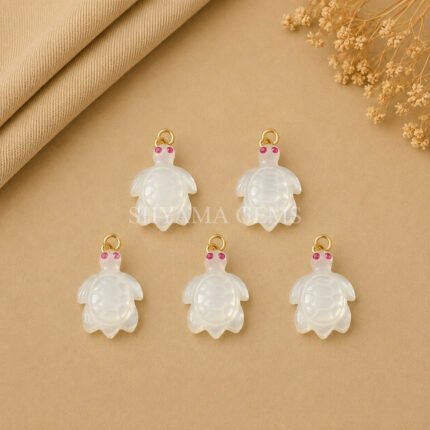 White Moonstone Turtle Carved 18mm Gemstone Pendant