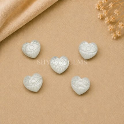 White Moonstone Carved Evil Eye Heart Loose Gemstone 12mm