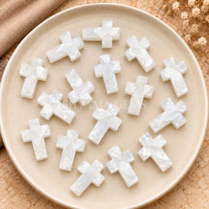 White Moonstone Faceted Cross Shape Loose Gemstone 15x10mm